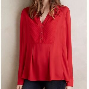 Maeve Anthropologie Red De Stijl Blouse Size 12 Elegant Office wear Business